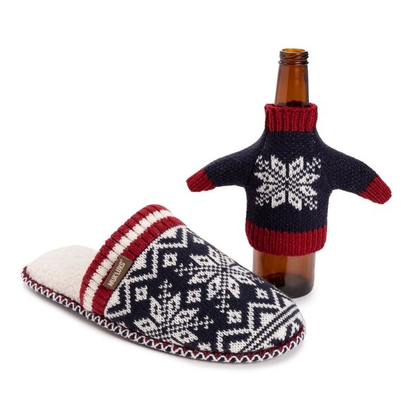 MUK LUKS Men's Rib Knit Scuff Slipper with Matching Bottle Sweater NWT - Picture 1 of 8